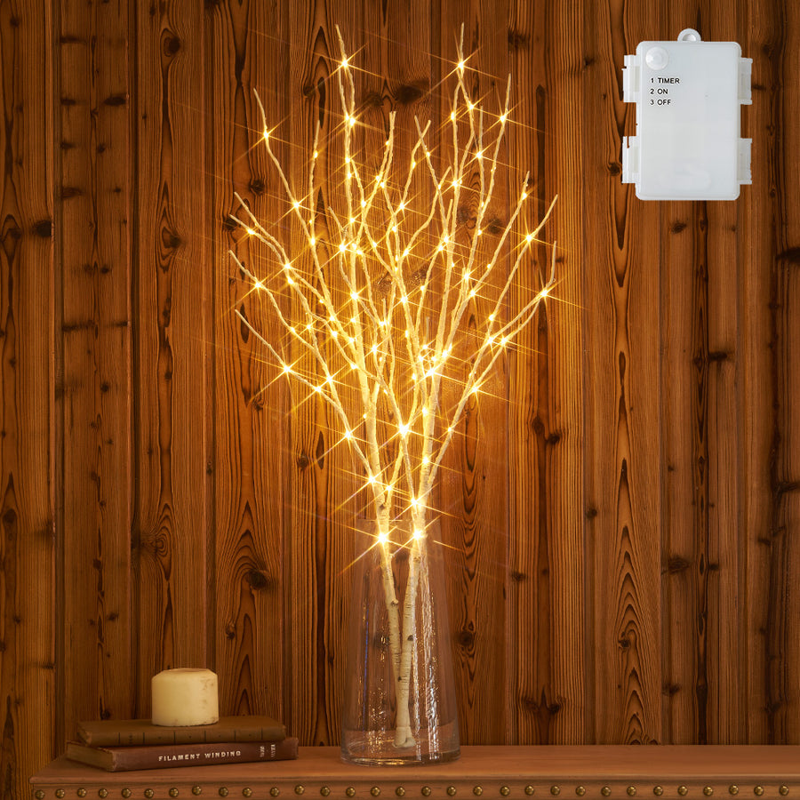 Lighted Twig Birch Tree Branches with Timer Battery Operated 100L 32in