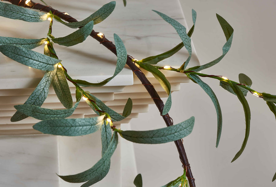 Lighted Olive Garland 6FT 48 LED Battery Operated with Timer Artificial Greenery Twig Vine Lights for Wedding Party Christmas Holiday Decoration - HAIRUI