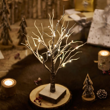 Hairui Small Tree Lights Flocked 24LED 18in Pre Lit Tabletop Tree with Timer Battery Operated - HAIRUI