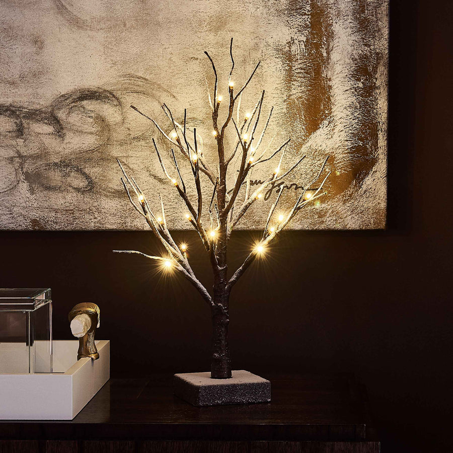 Hairui Small Tree Lights Flocked 24LED 18in Pre Lit Tabletop Tree with Timer Battery Operated - HAIRUI