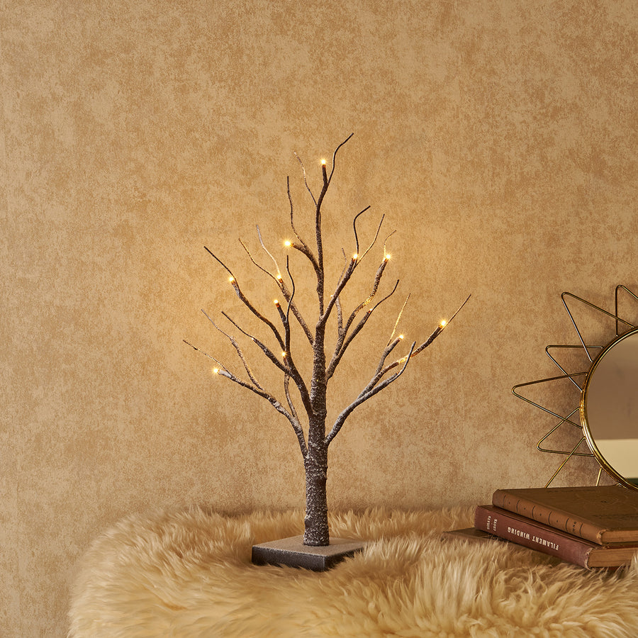 Hairui Small Tree Lights Flocked 24LED 18in Pre Lit Tabletop Tree with Timer Battery Operated - HAIRUI