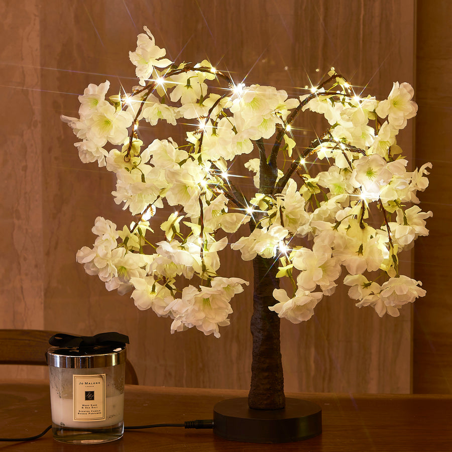 White Cherry Blossom Tree Lights Battery Operated or USB Plug In with Timer