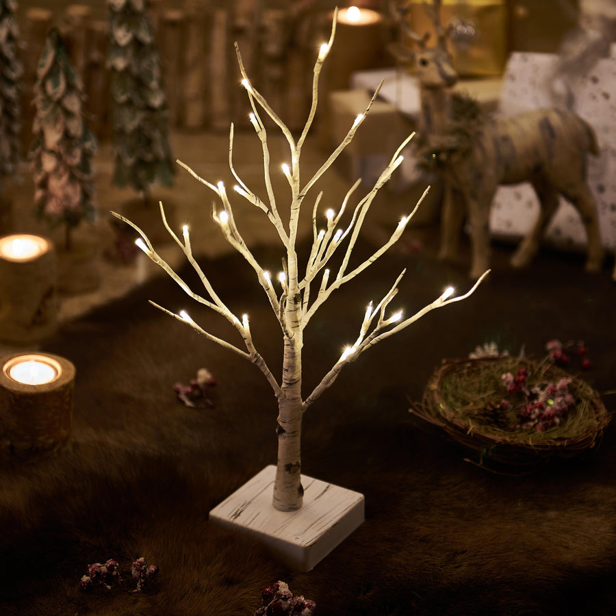 Small Tree Lights White with Timer 24LED 18in Cute Lit Birch Tree Battery Operated for Christmas Home Decoration - HAIRUI