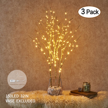 Prelit Artificial Golden Twig Branch with Fairy Lights 32in 150 LED Plug in  (Vase Excluded) - HAIRUI