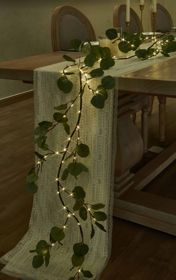 Hairui  Lighted Artificial Eucalyptus Garland 6FT 96 LED Battery Operated Greenery Twig Vine Lights - HAIRUI