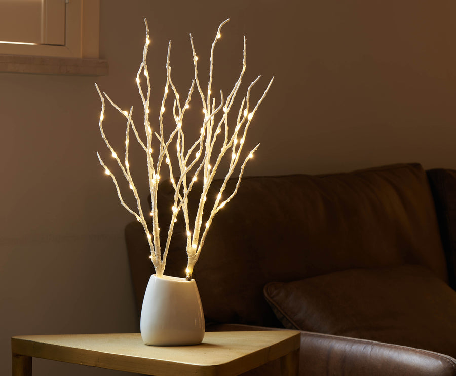 Lighted White Birch Branch 18IN 70 Warm White LED with Timer Battery Operated - HAIRUI