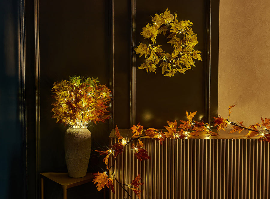 Lighted Maple Garland 6FT for Thanksgiving Fall Decorations