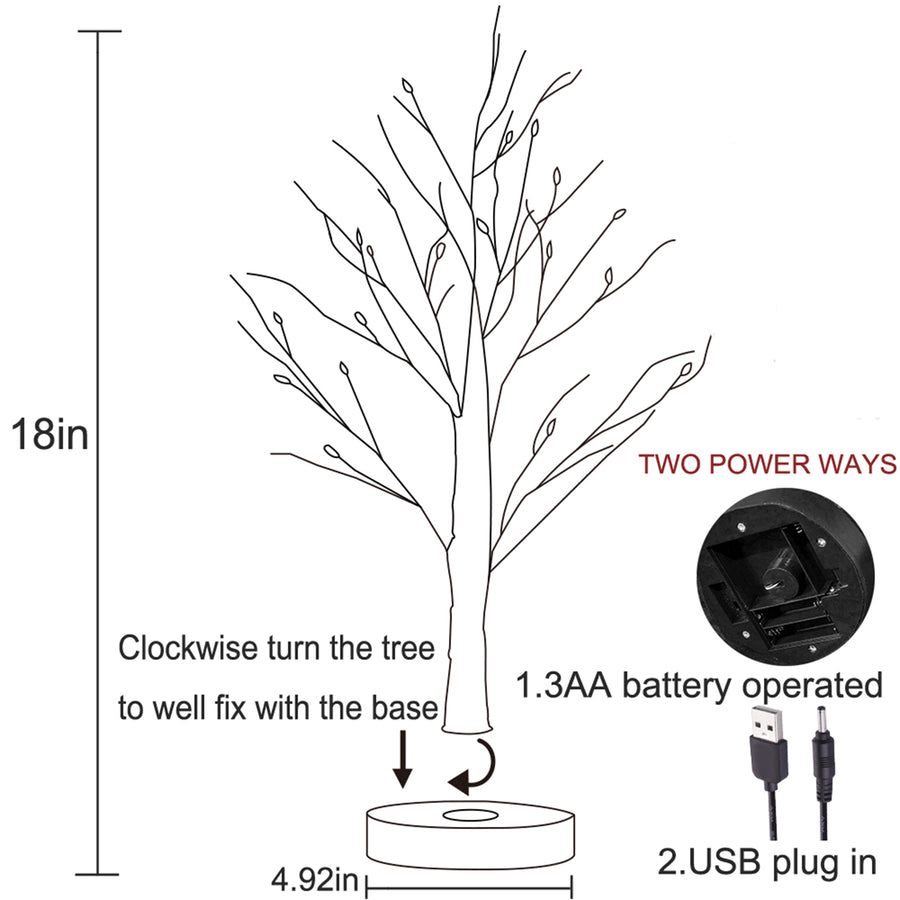 Christmas Pine Tree Lights Battery Operated or USB Plug In with Time