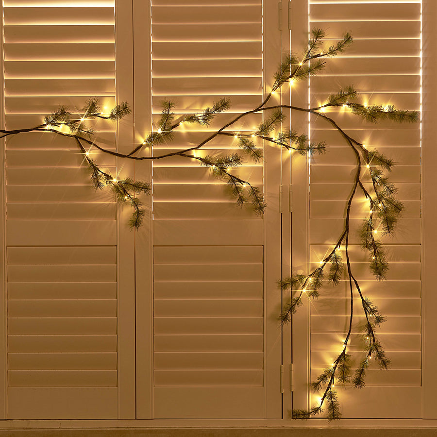 Christmas Pine Garland with Lights Battery Operated with Timer 48L 6FT
